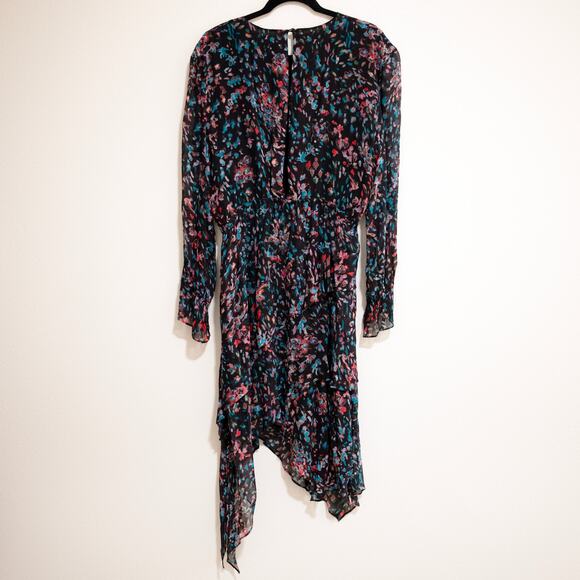 IRO Blank Dress Black Floral Print Asymmetric Chiffon Long Sleeves SZ 10 US - Picture 5 of 8